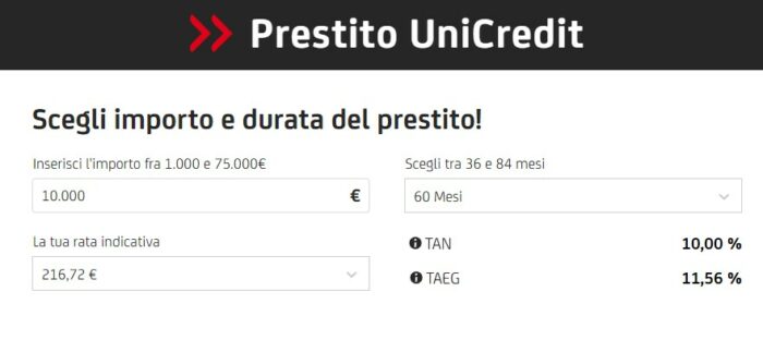 simulazione prestito unicredit 10000 euro
