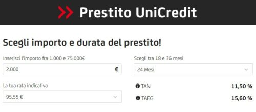 unicredit simulazione prestito 2000 euro