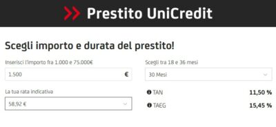 simulazione prestito unicredit 1500 euro